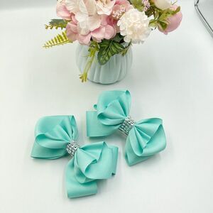 2 Hair Bow Clip Hairpin For Girls Green 5x4 Inch